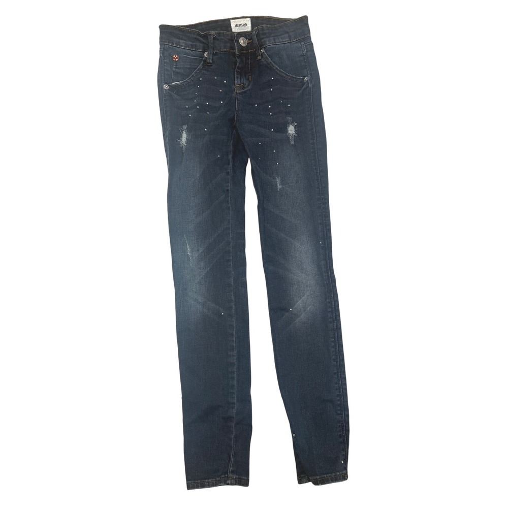 Hudson‎ Kids Girls Blue Denim Embellished Distressed Skinny Jeans Size 8